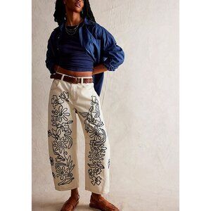 FREE PEOPLE We The Free Good Luck Soutache Barrel Jeans / Ivory Combo